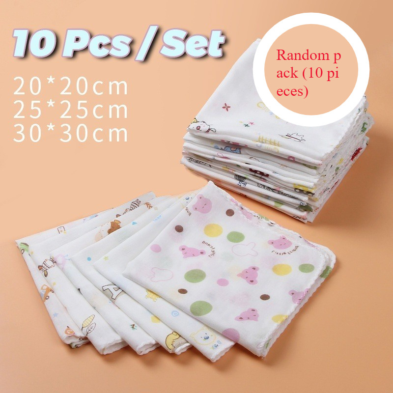 10 ชิ้นเด็กให้อาหารผ้าขนหนูผ้าฝ้ายแท้พิมพ์เด็กผ้าเช็ดหน้าขนาดเล็กผ้ากอซทารกแรกเกิดผ้าเช็ดหน้าเอี๊ยม