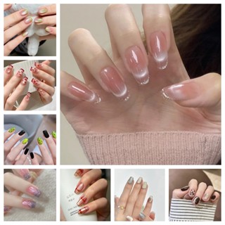 10 ชิ้น/เซ็ตเล็บปลอมสีทึบแมวตาเล็บปลอมเล็บปลอมด้วยกาว