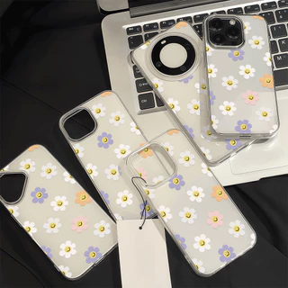 เคสมือถือ For iPhone 11 15 16 14 13 12 Pro Max X XS XR 13 12 Pro 15 16 Plus Case ดอกไม้สีรุ้ง ครีม IMD แบบนิ่ม TPU เคส