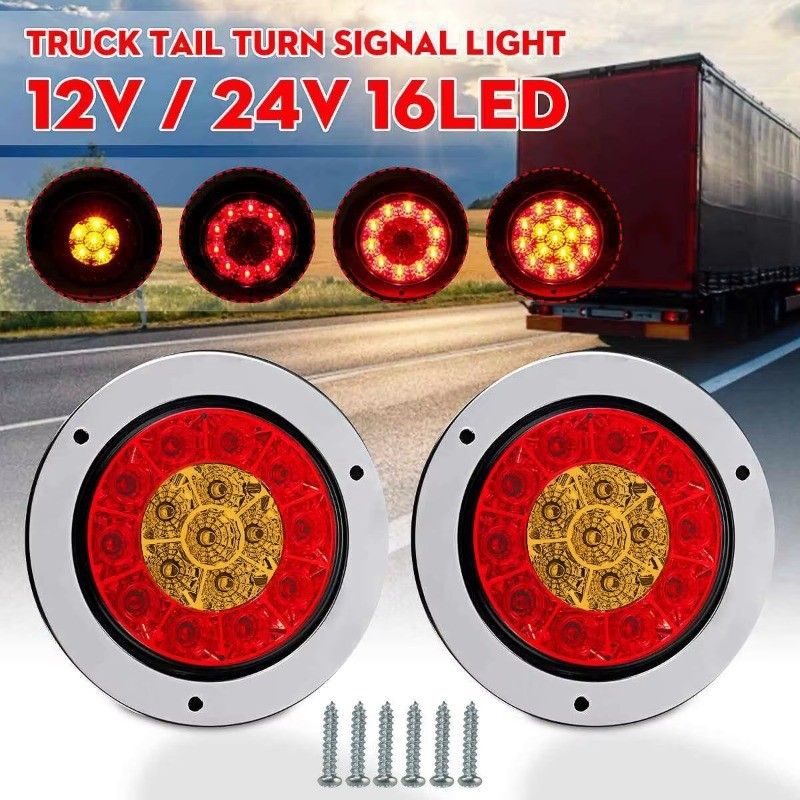 12V 24V 16LED รอบไฟท้ายไฟฟ้าเบรคหยุดไฟเลี้ยวสําหรับรถบรรทุกรถพ่วง