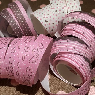2m Frosted glitter สีน้ําตาลสตรอเบอร์รี่ช็อกโกแลต Washi เทปสีชมพูปีกดาว Journal ตกแต่งเทปถุงของขวัญปิดผนึกสติกเกอร์