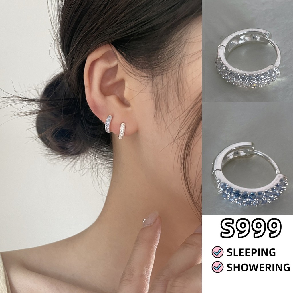 S999 เงินรอบ Zirconia Huggies Hoop ต่างหู Hypoallergenic Minimalist ต่างหูคลิปเกาหลีต่างหูผู้หญิงต่า