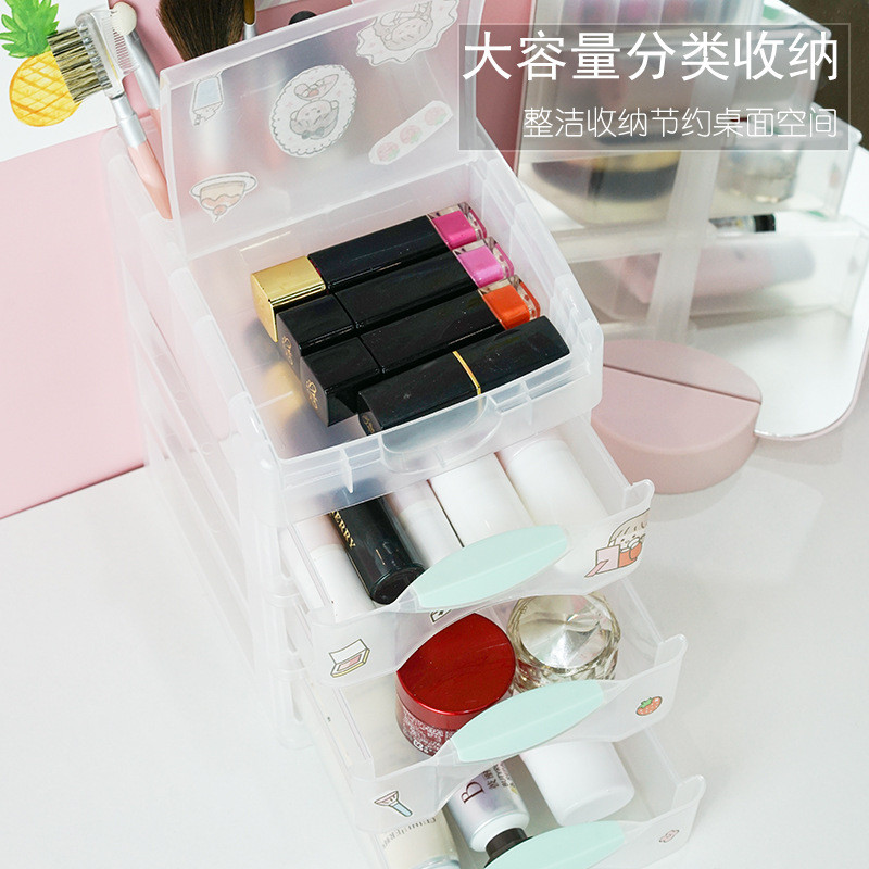Shunxing 5203BZ ญี่ปุ่นขนาดเล็กสี่ชั้นพลาสติกใส Tidy-up ตู้ผู้ถือปากกาเครื่องเขียนอุปกรณ์เสริมเดสก์ท