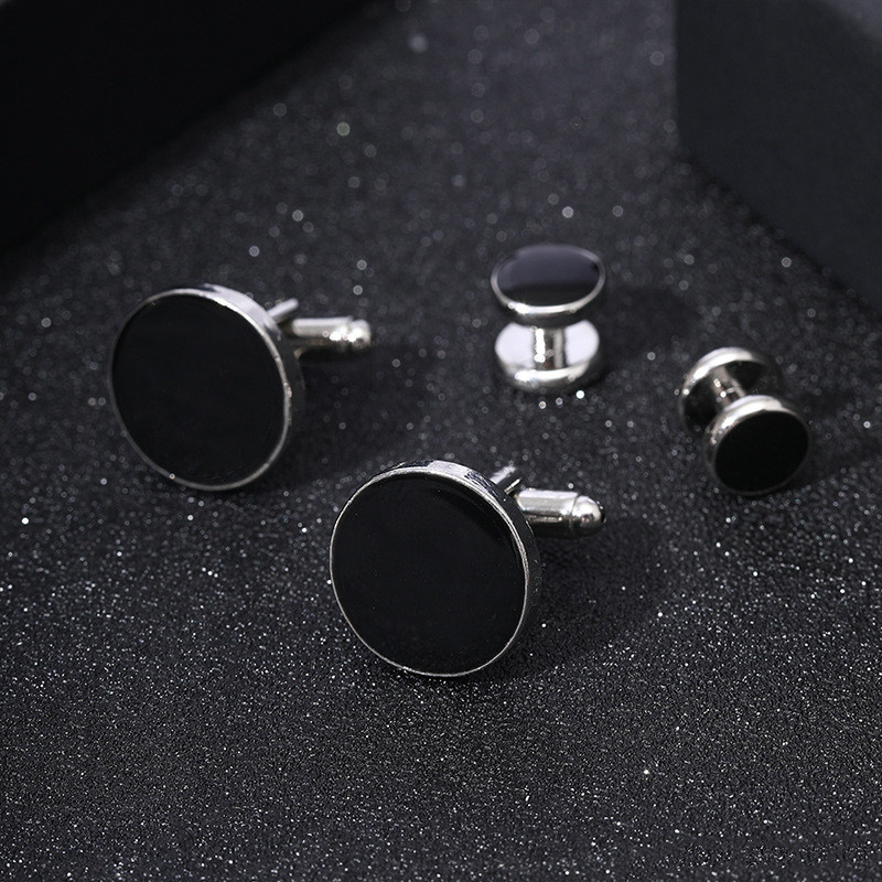 คู่ผู้ชาย Minimalist French โลหะหยดน้ํามัน Cufflinks สีดํารอบเคลือบผลิตภัณฑ์ใหม่ Cuff Link หรูหรางานแต่งงานวันพ่อของขวัญ