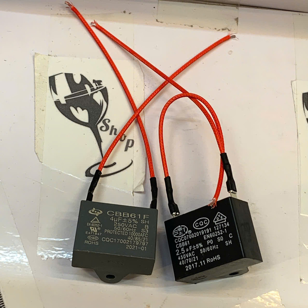 ตัวเก็บประจุปลั๊ก 2 ขา CBB61 450v 2.5uf, CBB61F 250v 4uf สําหรับติดตั้งพัดลมไฟฟ้า มอเตอร์ขนาดเล็ก ติ