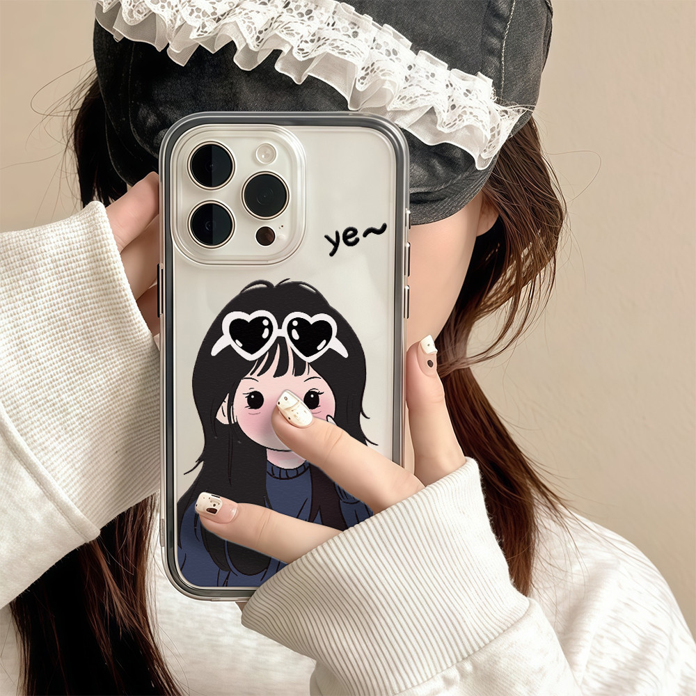 พร้อมส่ง เคสสำหรับไอโฟน16 รูปสาวเซลฟี่ แฟขั่น เคสใสครอบสองชั้น For IPhone11 13 12 14PLUS 15 16Pro PR