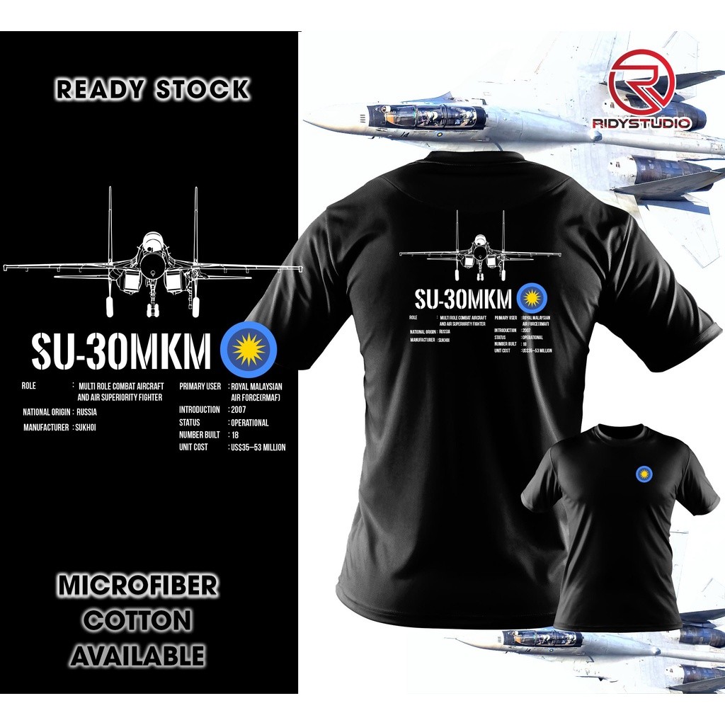 เสื้อยืดหน่วยรบพิเศษ Sukhoi Su-30MKM ของกองทัพอากาศมาเลเซีย มุมมองด้านหน้า
