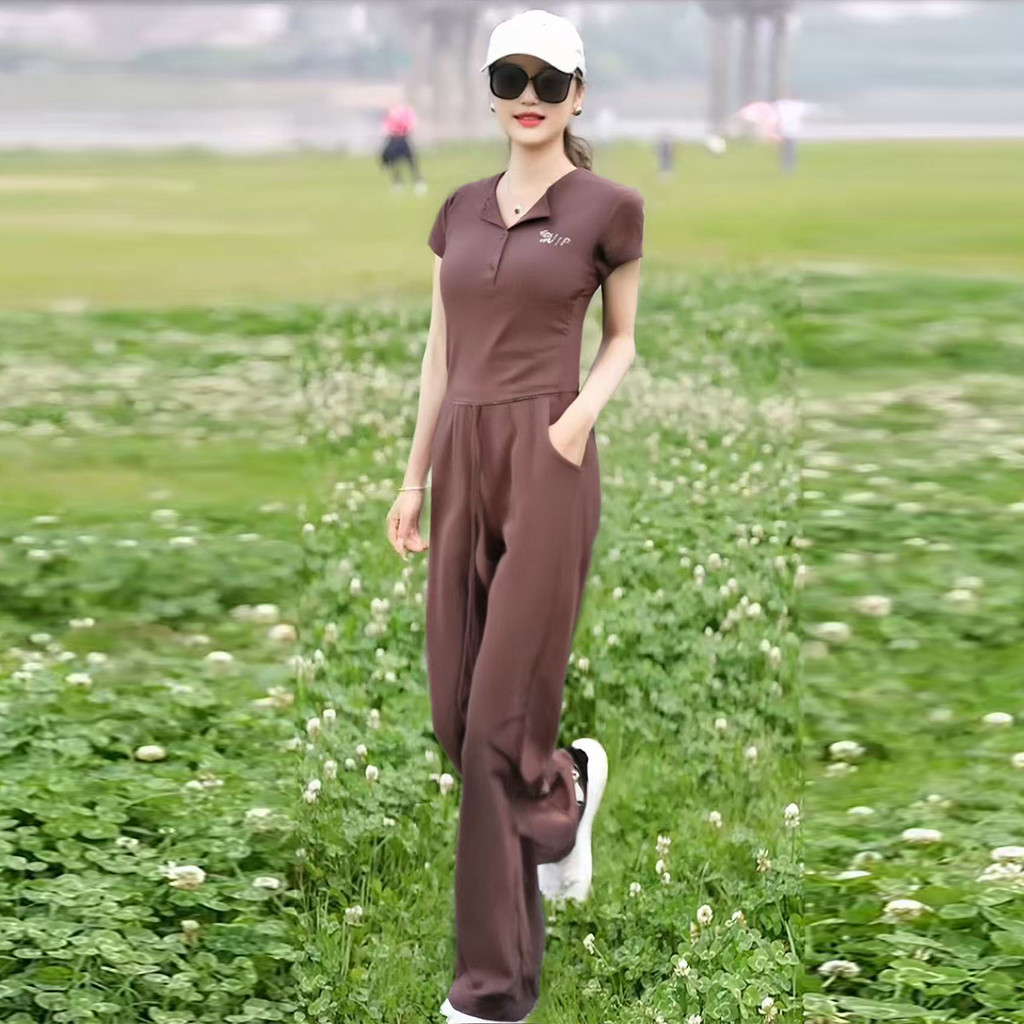 ชุดเซตสีเทา ลุคปังปัง แฟชั่น ขากว้าง คอฮาเตอร์ - รูปที่ 5