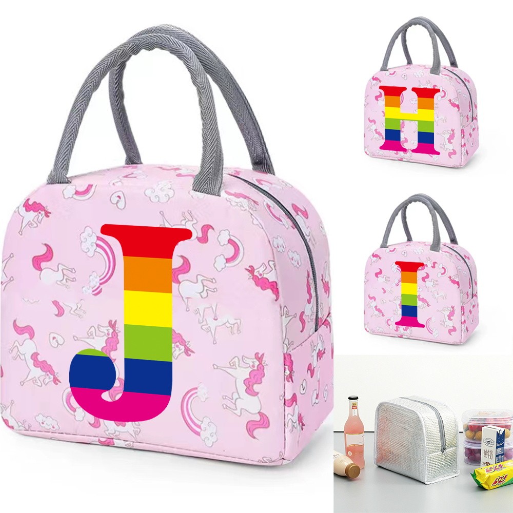 lunch bag🍞กระเป๋าเก็บความเย็นพกพาสำหรับผู้หญิง กล่องข้าวเที่ยวรุ้งสีสันสดใส กระเป๋าปิคนิคสำหรับโรงเรียน