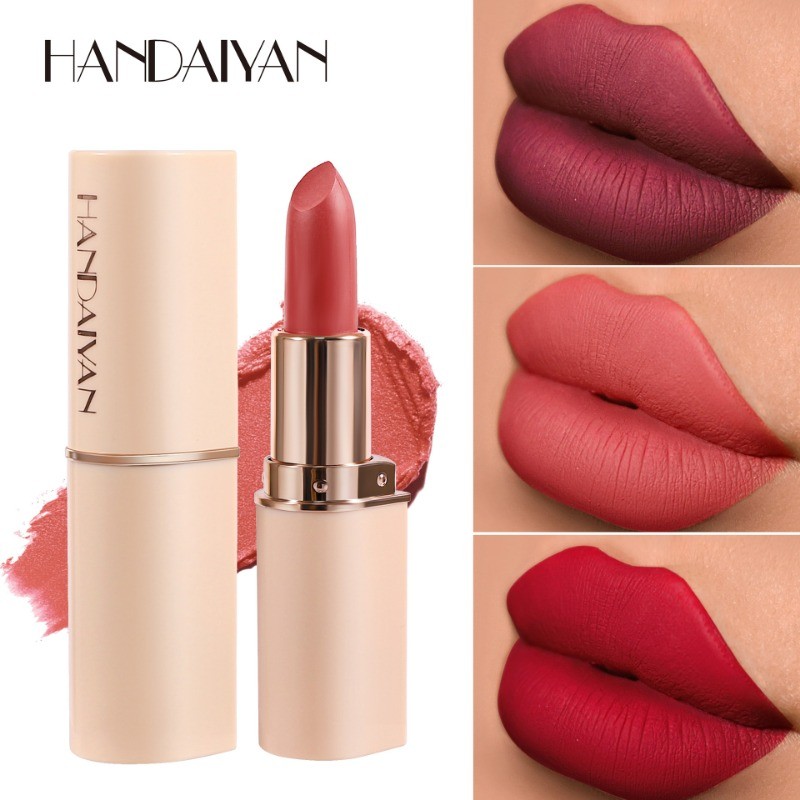 ลิปสติกเนื้อแมตต์ 8 สี กันน้ําติดทนนาน กํามะหยี่ Handaiyan แบบถ้วยไม่ติด