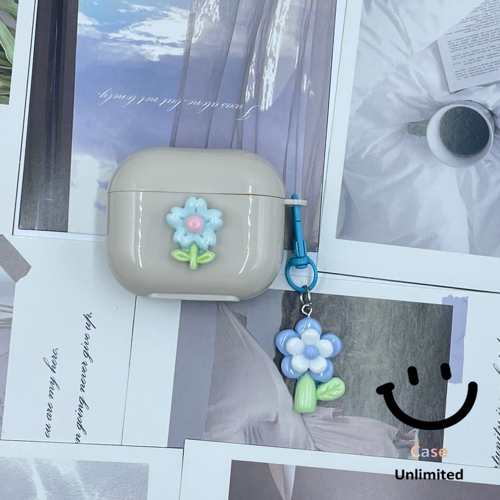 สําหรับ GOOJODOQ J228 J229 AI เคส Case หูฟังบุคลิกภาพครีมสีขาวสีฟ้าดอกไม้และจี้