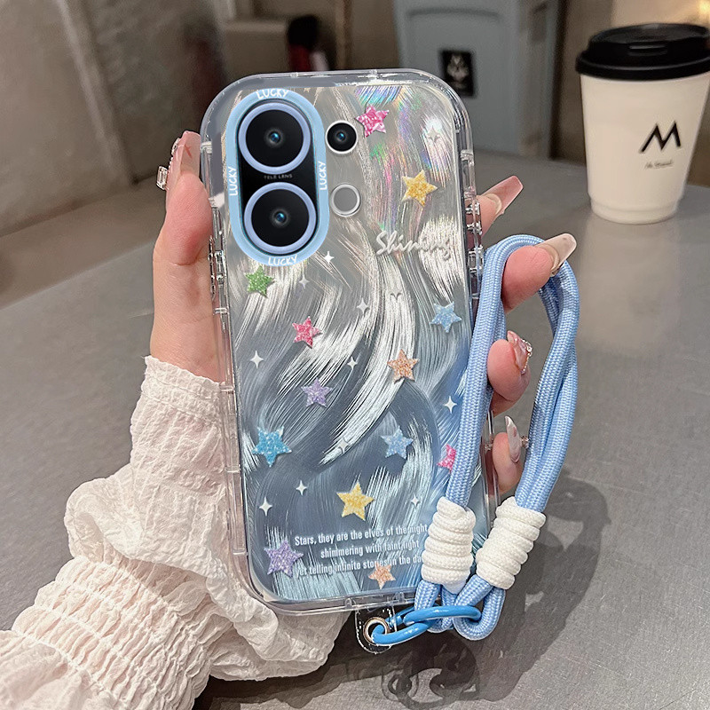 สําหรับ Vivo X200 FE เคส Vivo V40 Pro เคสโทรศัพท์ดาวสีสันสดใส Lanyard เคสแฟชั่นใหม่รวมทุกอย่างทนต่อการตก
