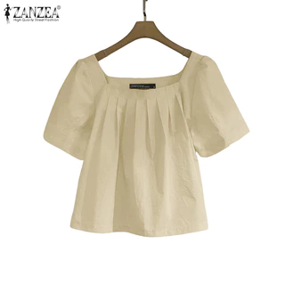 เสื้อเบลาส์แขนสั้น สไตล์เกาหลีสำหรับวันพักผ่อนในฤดูร้อน