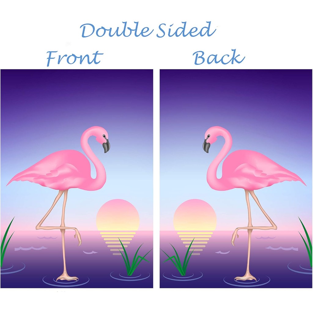 ฤดูร้อนสีม่วง Flamingo Moon Bird House ธง 28" x 40" สองด้านโพลีเอสเตอร์ Tropical สีสัน Sunset น้ําสั