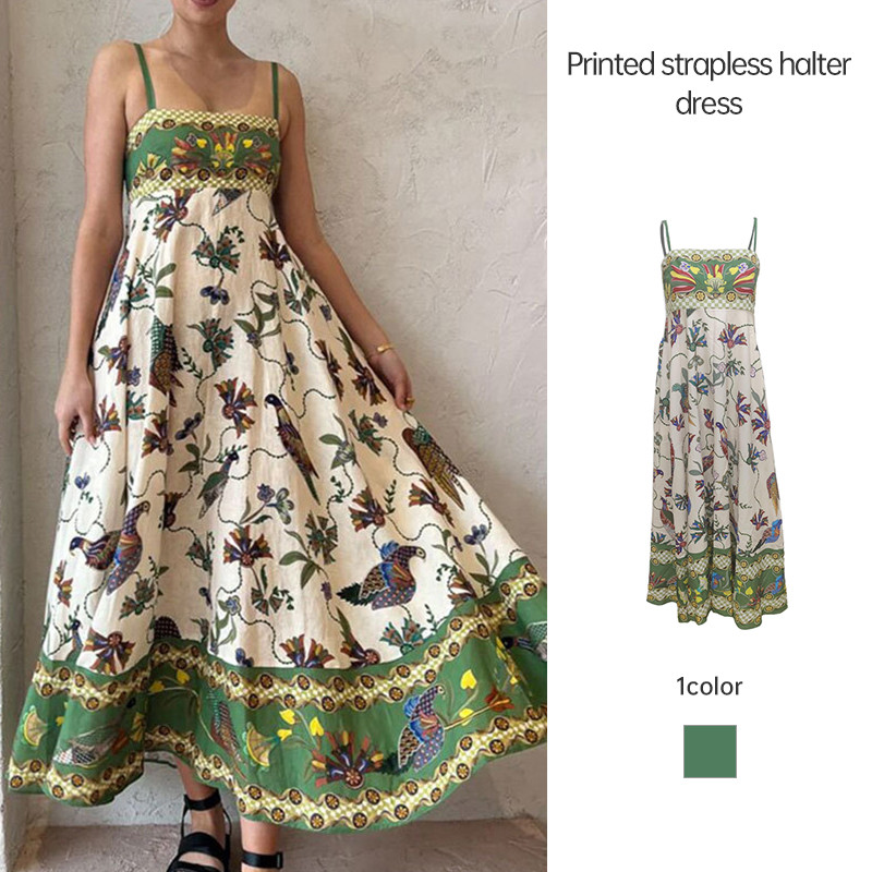 ชุดเดรสเรียบหรู พิมพ์ลาย สายเดี่ยว แขนกุด-MTY