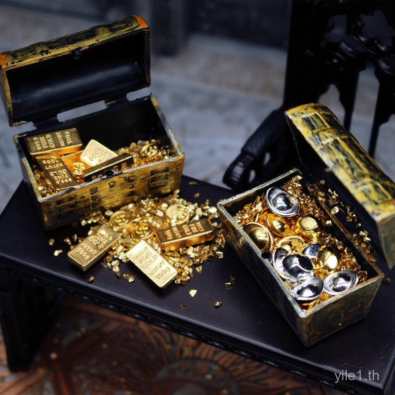 Dollhouse Miniature Model Gold Coin Gold Bar Treasure Ingot Baby Box Doll House Accessories Mini Model Jewelry
