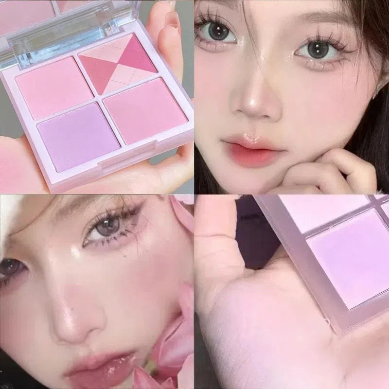 บลัชออน 4 สี เนื้อแมตต์ blush โทนสีชมพูอมม่วง พาเล็ตบลัชออน กันน้ำ กันเหงื่อ ติดทนนาน สีชัดเจน