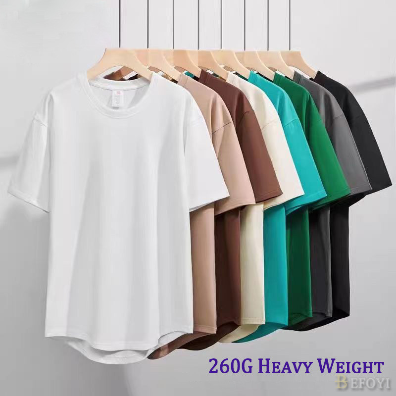 เสื้อยืดผู้ชายผ้าฝ้ายสีทึบแขนสั้นหลวมสบายๆรอบคอชายเสื้อโค้ง www49