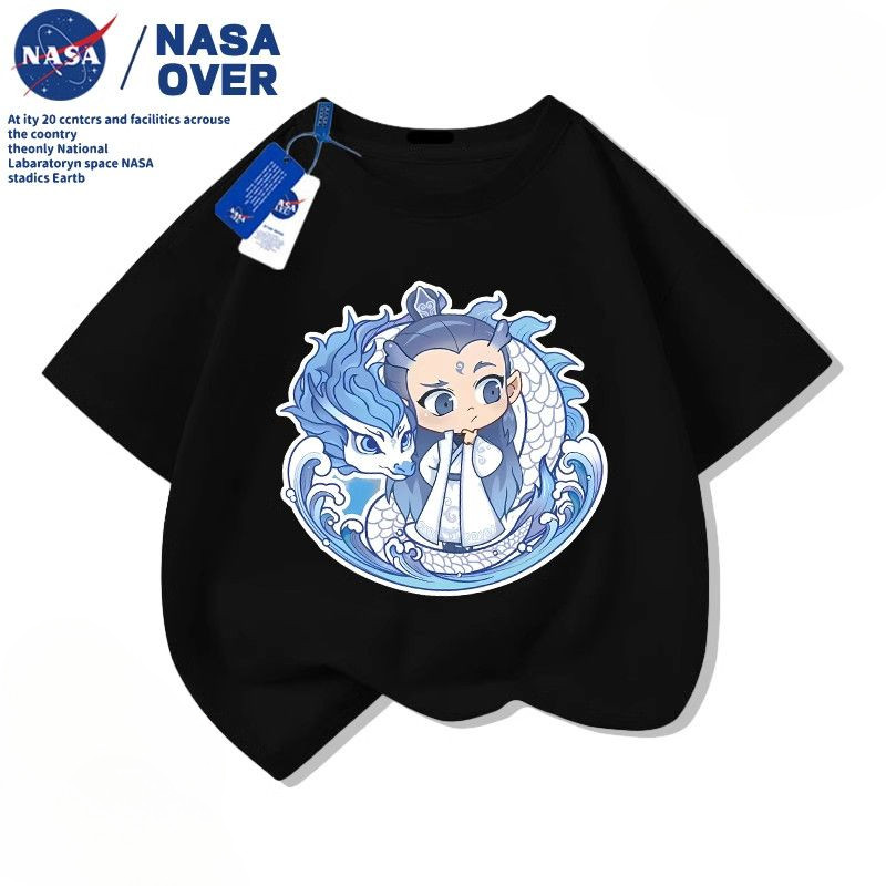 เสื้อยืดแขนสั้นพิมพ์ลายการ์ตูน NAZA อ่าวปิง ทำจากผ้าฝ้ายสำหรับฤดูร้อน เหมาะสำหรับเด็กทั้งชายและหญิง