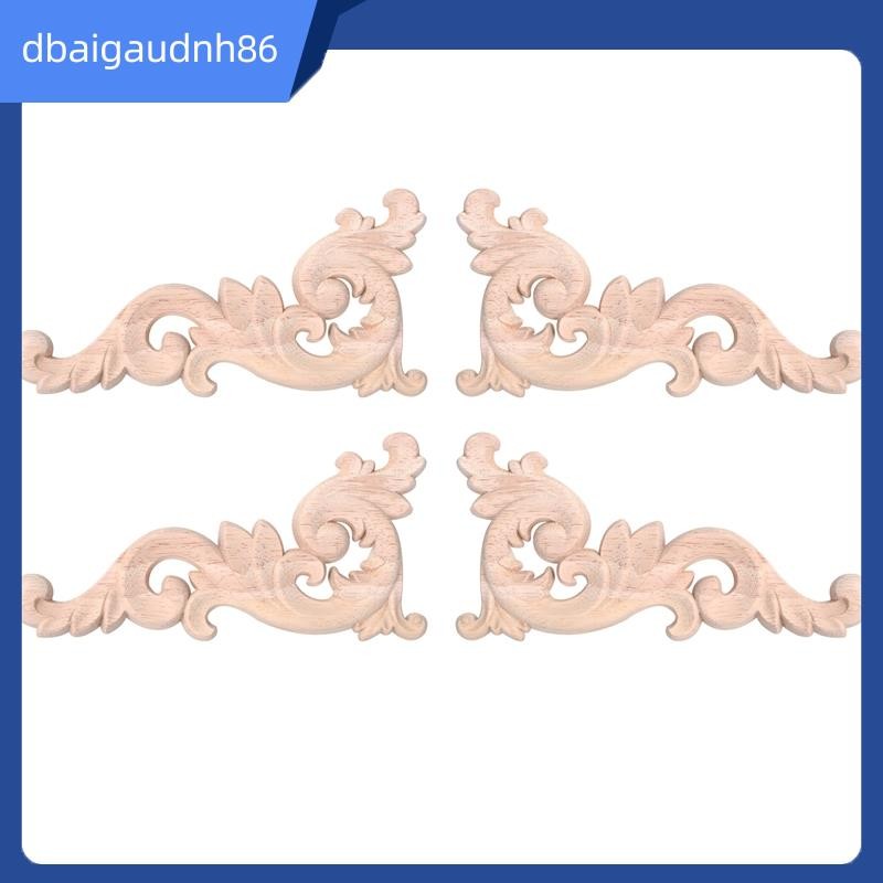 READY STOCK4 ชิ้นไม้แกะสลักมุม Onlay Unpainted Applique กรอบประตูตกแต่งรูปลอก 15x8x0.8 ซม.