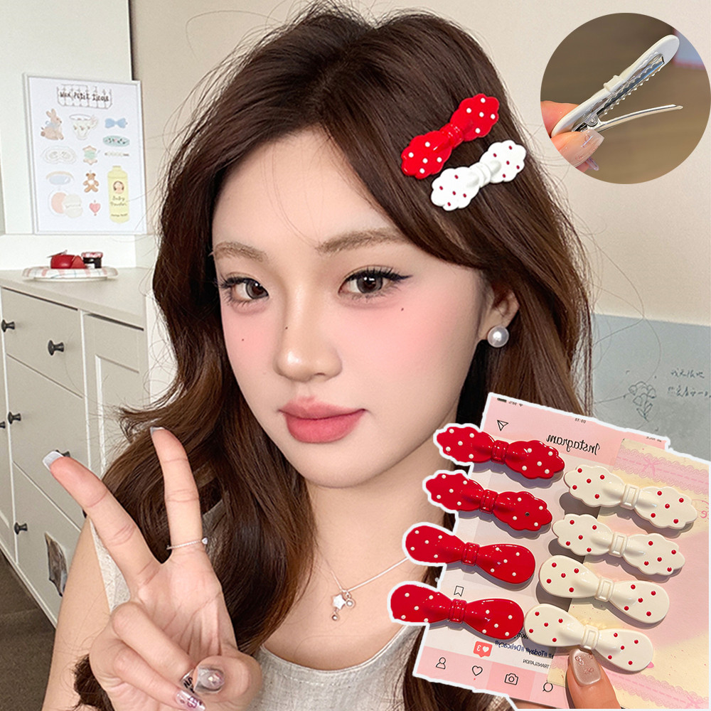 กิ๊บหนีบผมลายจุดสีแดงมีโบว์ สไตล์เกาหลี สำหรับหน้าผาก