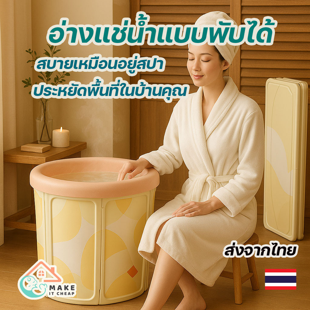 อ่างอาบน้ำพับได้ 65x70 ซม. สำหรับผู้ใหญ่ เด็ก สปาในบ้าน แบบพกพา พับเก็บง่าย แข็งแรง รับน้ำหนักได้สูง