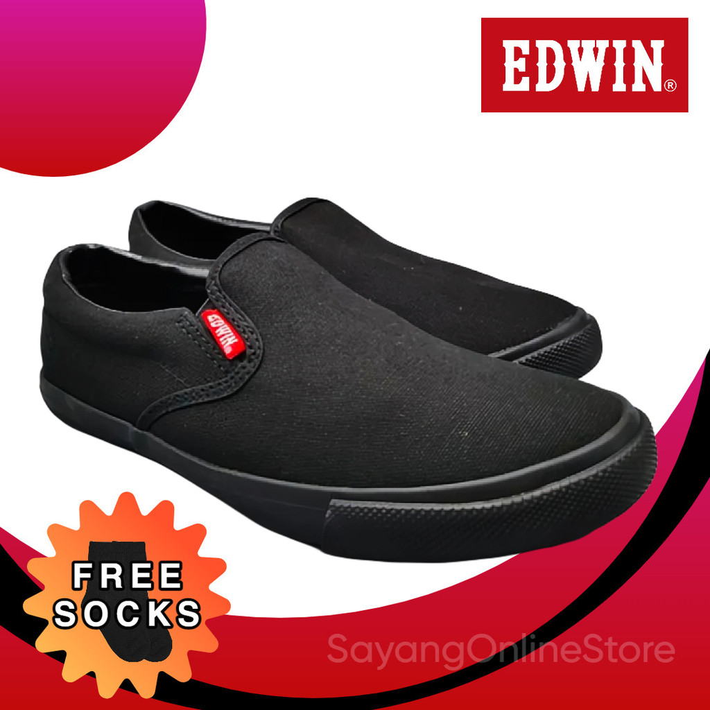 Edwin 2399 BK Kasut Sekolah Hitam Sarung Black School รองเท้ารองเท้า EDWIN