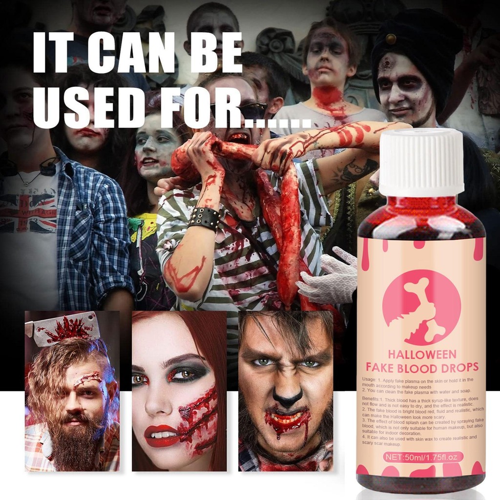 Fake Blood Realistic Safe Washable Fake Blood 50ml Vampire Blood Makeup for Face Clothes Edible Cost