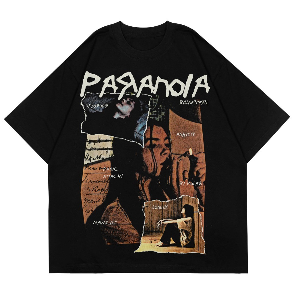 VBA T-SHIRT - เสื้อยืด OVERSIZE - PARANOLIA 2 0 - BILLIONSTARS - BLACK - UNISEX รุ่นใหม่ JA177