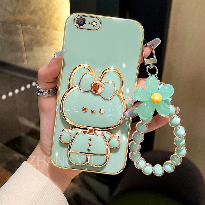 ปลอก OPPO A83 A5 PRO A5X 5G A3X A3 เคสโทรศัพท์ TPU 3D กระต่ายขาตั้งสเตอริโอ Ultra Thin Electroplated Soft Case Shock Protection Case พร้อมสร้อยข้อมือ