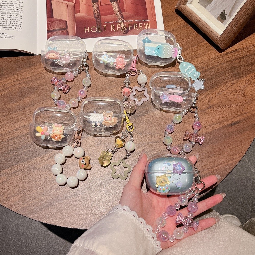 For RedMi Buds6 Pro Case Cute Bracelet Keychain Pendant RedMi Buds6 Pro Silicone Soft Case Cartoon R