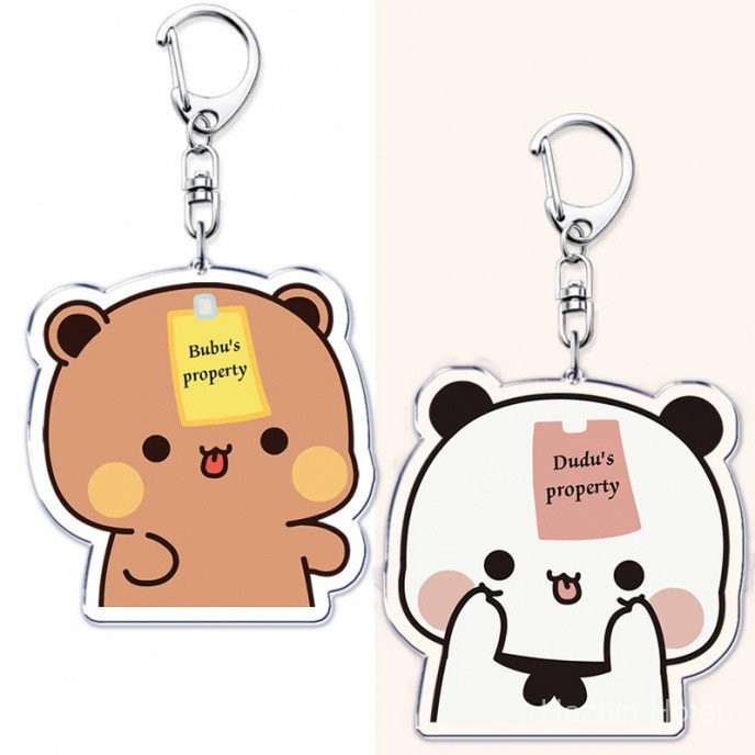 น่ารัก Bubu Dudu ทรัพย์สินพวงกุญแจคู่หมี Panda พวงกุญแจสําหรับอุปกรณ์เสริมกระเป๋าจี้ Key Chain เครื่องประดับแฟนคนรักของขวัญ