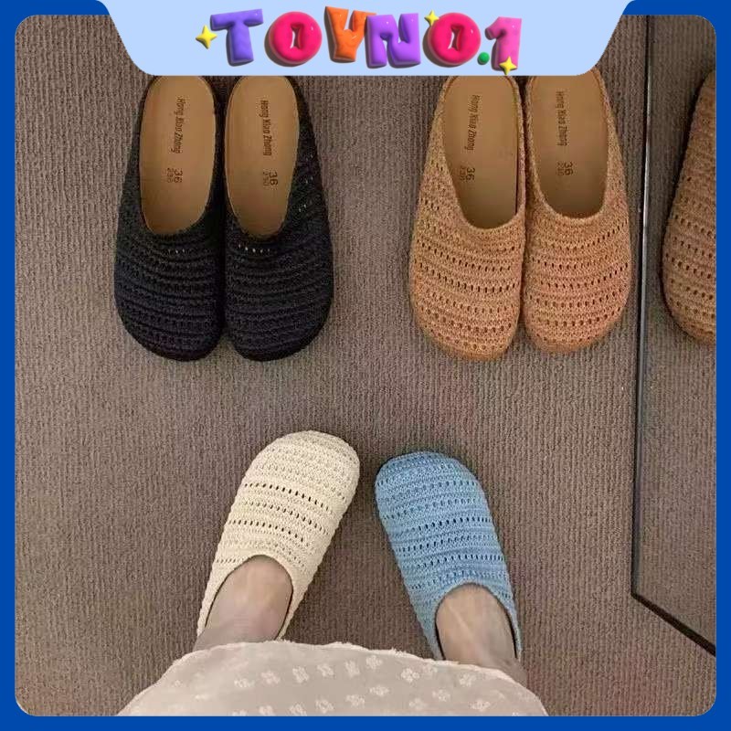 ToyNo.1🧸พร้อมส่ง🧸"TO-2503" รองเท้าแตะสวม แบบปิดนิ้วเท้า แฟชั่นเกาหลี ดีไซน์ถัก ระบายอากาศได้ดี