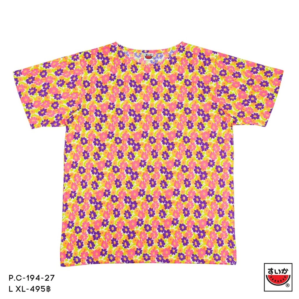 เสื้อแตงโม SUIKA ผ้ายืดคอปาดแขนสั้น ลายดอกไม้ P.C-194 thumbnail 3