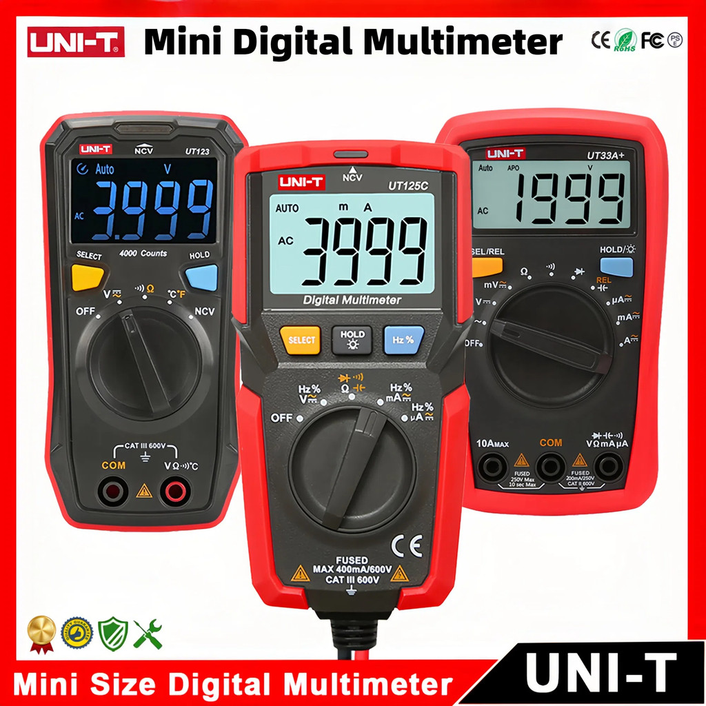 UNI-T UT33 UT120 UT123 UT125C Mini มัลติมิเตอร์แบบดิจิตอลขนาดกระเป๋ามัลติมิเตอร์เครื่องทดสอบไฟฟ้าช่า
