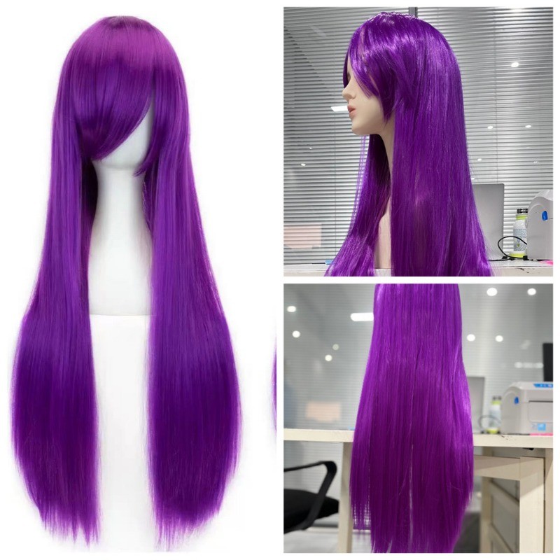 วิกผมสังเคราะห์สีม่วงสำหรับคอสเพลย์ Lolita ขนาด 65 cm/80 cm ทรงผมตรงธรรมชาติ