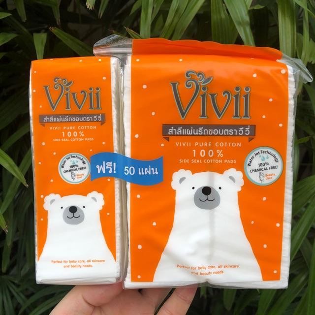 Vivii pure cotton 100% วีวี่ สำลีแผ่นรีดขอบ สำลีวีวี่(100 แผ่น ฟรี 50 แผ่น)
