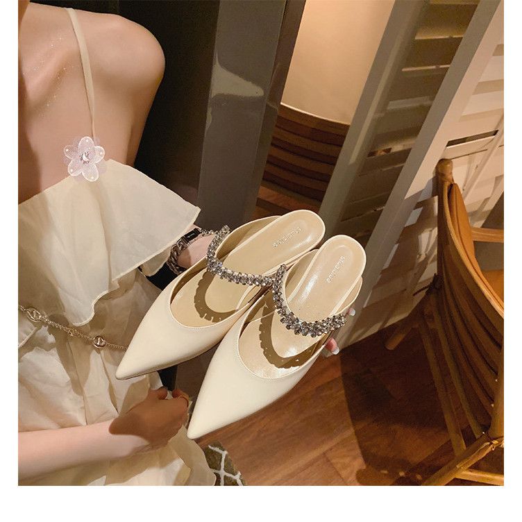 Princess Ollie~ของแท้หนังปากตื้นPointed Toe Rhinestoneรองเท้าแบนผู้หญิงMary Janeรองเท้าครึ่งรองเท้าแ