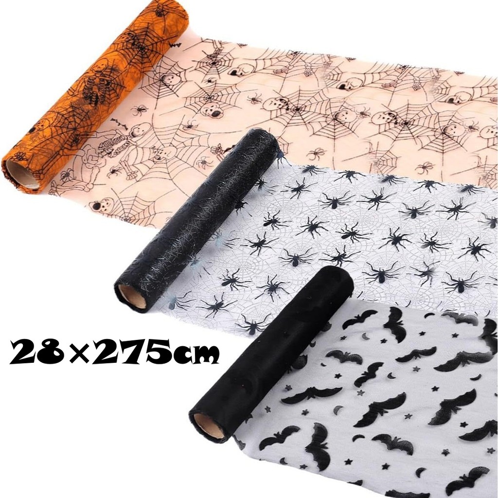 Halloween Tulle Roll Spider Web Tulle Halloween Placemats เสื่อโต๊ะสําหรับตกแต่ง