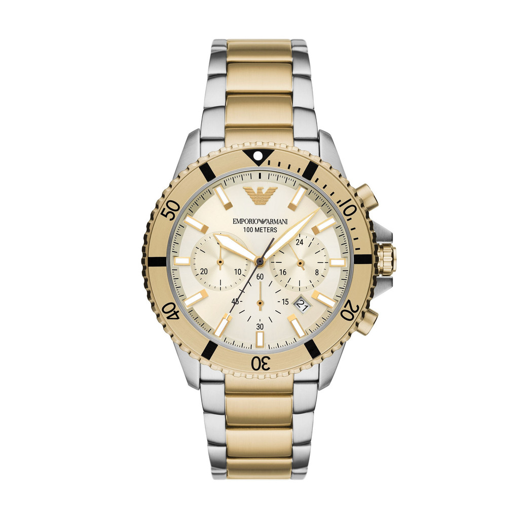 Mens Wristwatch EMPORIO ARMANI AR11606 Chrono Stainless Steel Golden White
