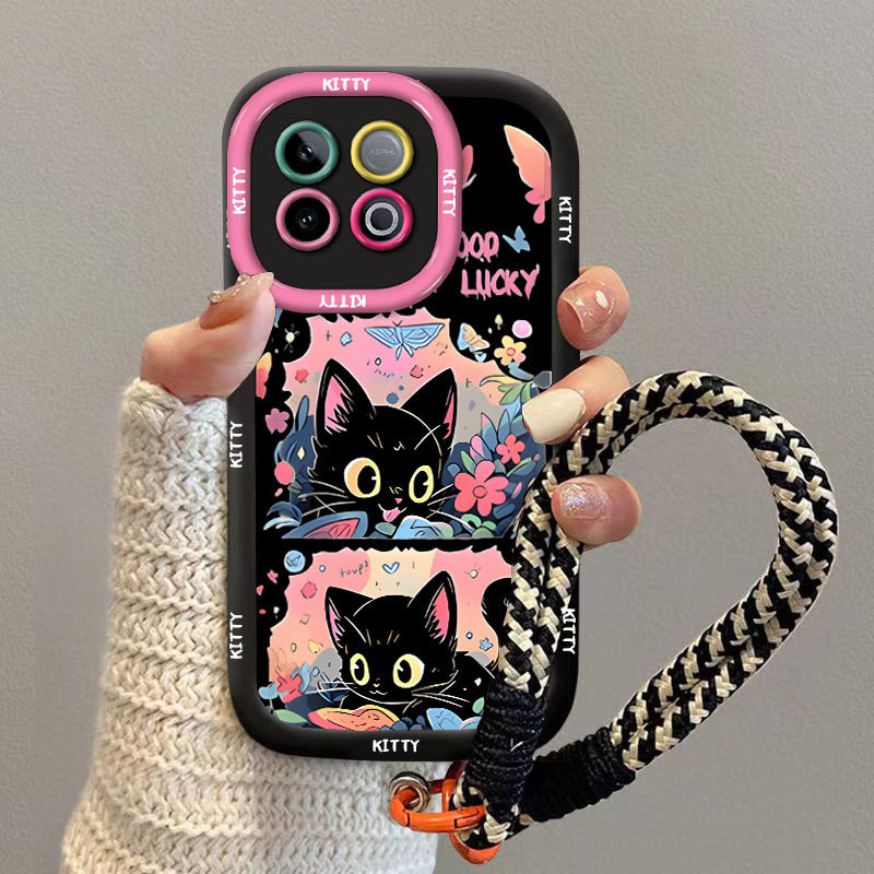 สําหรับ IQOO NEO 10 กรณี IQOO 15 13 12 ผีเสื้อสีดําสีชมพูแมวเคสโทรศัพท์ส่วนบุคคลสร้างสรรค์เลนส์ป้องกันการตกหลุมละเอียดรวมทุ