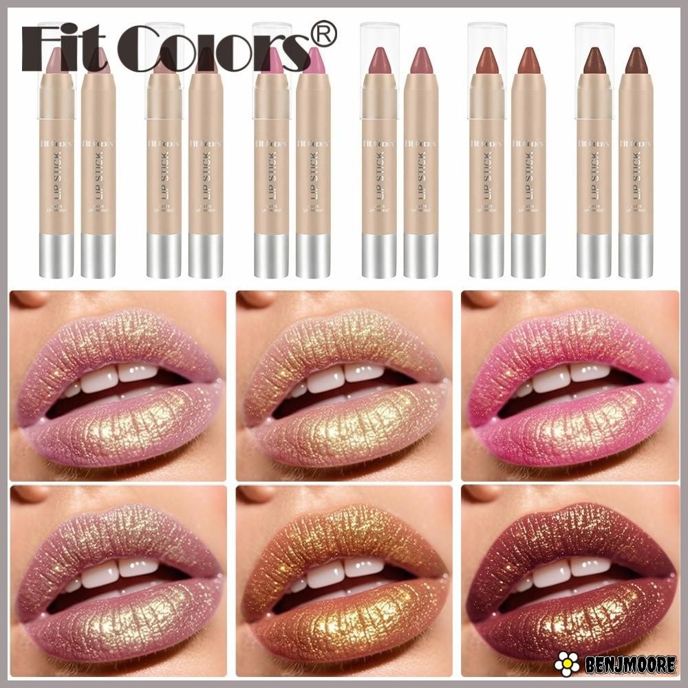 BENJMOORE Lips Lipliner Pencil, Matte Long-Lasting Lipstick Lipliner, กันน้ําด้วย Gold Glitter Shiny