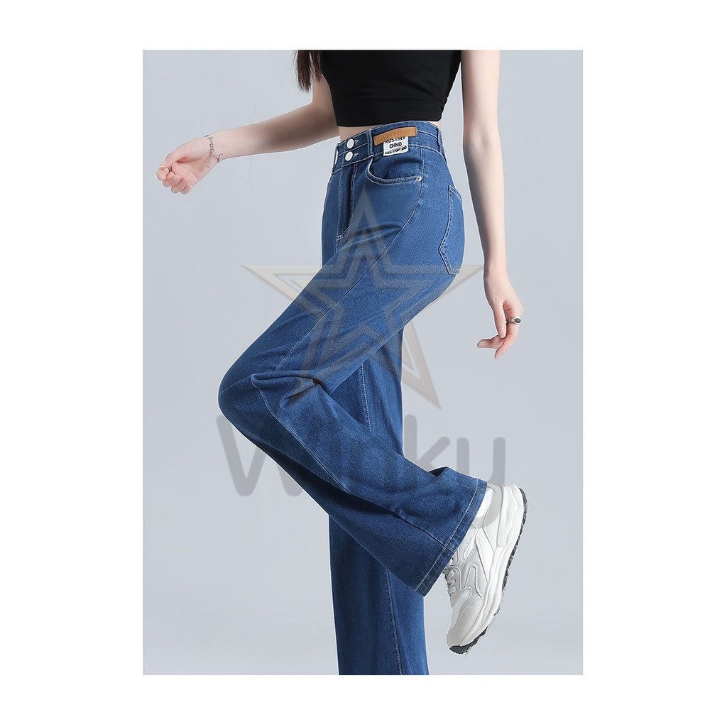 กางเกงยีนส์ผู้หญิง ผ้าเย็น บางเบา ขายาวเอวสูง เอวยืดได้ ทรงกระบอกใหญ่ ใส่สบาย ไม่ร้อน - รูปที่ 6