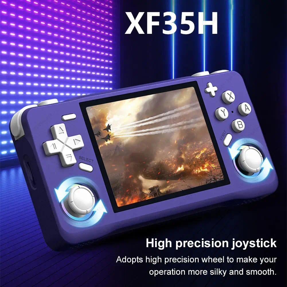 หน้าจอ IPS ขนาด 3.5 นิ้ว XF35H คอนโซลวิดีโอเกมมือถือย้อนยุคโอเพ่นซอร์สระบบ Linux กระเป๋า 64G/128G