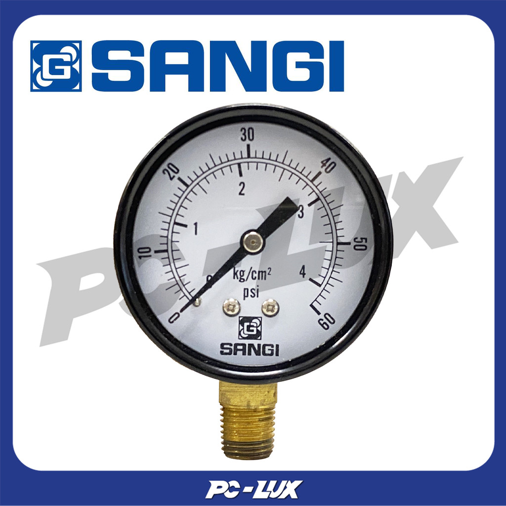 SANGI เกจ์วัดความดัน แกนล่าง 0-4 Kg/cm2&psi 1/4"PT รุ่น 030613