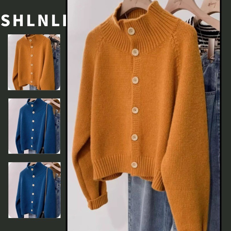 เสื้อคลุมแบบหลวม ๆ สำหรับผู้หญิง ลายเรียบ ปุ่มหนา อบอุ่น เหมาะสำหรับฤดูหนาว