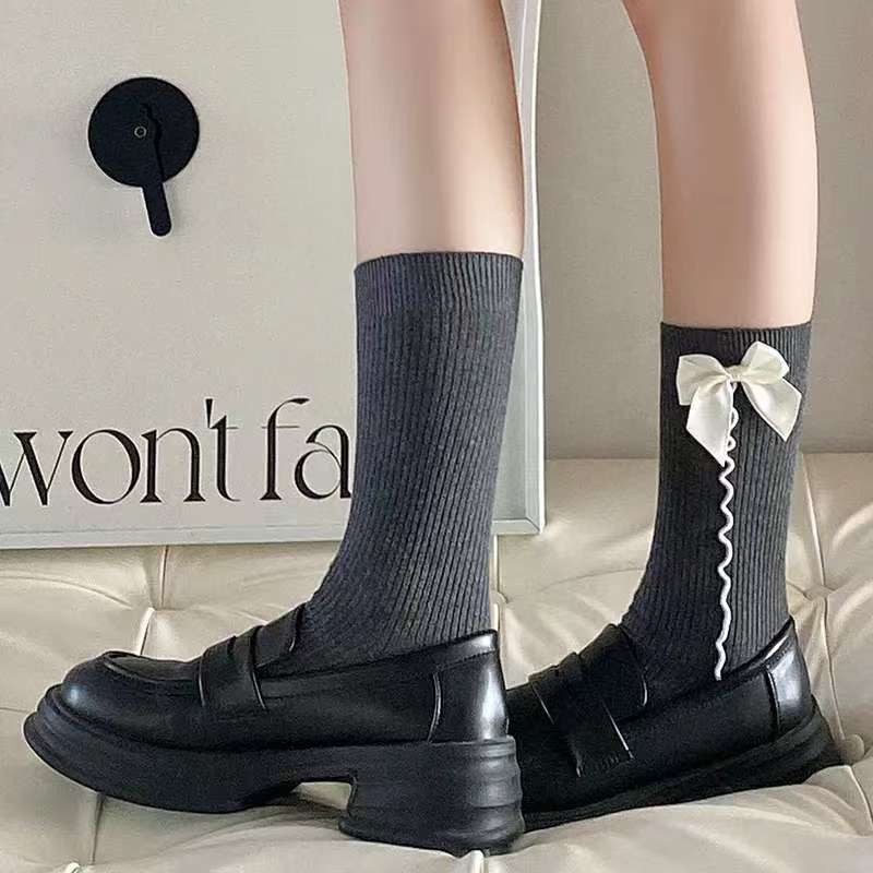 💗BIG DEAL💗ถุงเท้าผู้หญิงสไตล์ญี่ปุ่น JK ถุงเท้าผูกโบว์ ลายทางแนวตั้ง ผ้าถัก สไตล์วิทยาลัย - รูปที่ 7