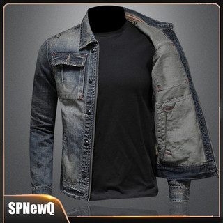 Jaqueta Jeans Slim Manga Longa Para Trabalho Casual Elegante Masculina Jaqueta Denim com Bolsos Homem Dia Dos Pais