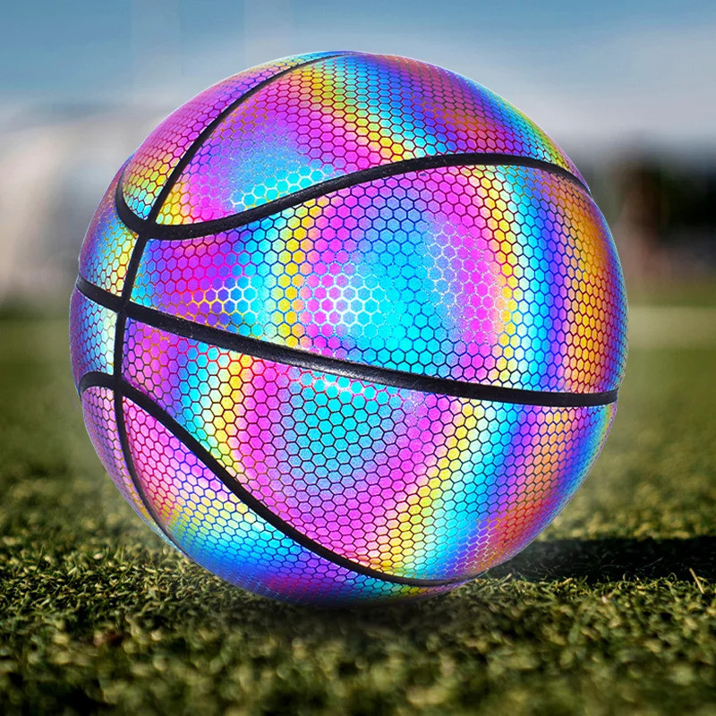 Size 7 PU Luminous Basketball Ball Holographic Reflective Lighted Flash Ball Wear-Resistant Glowing 