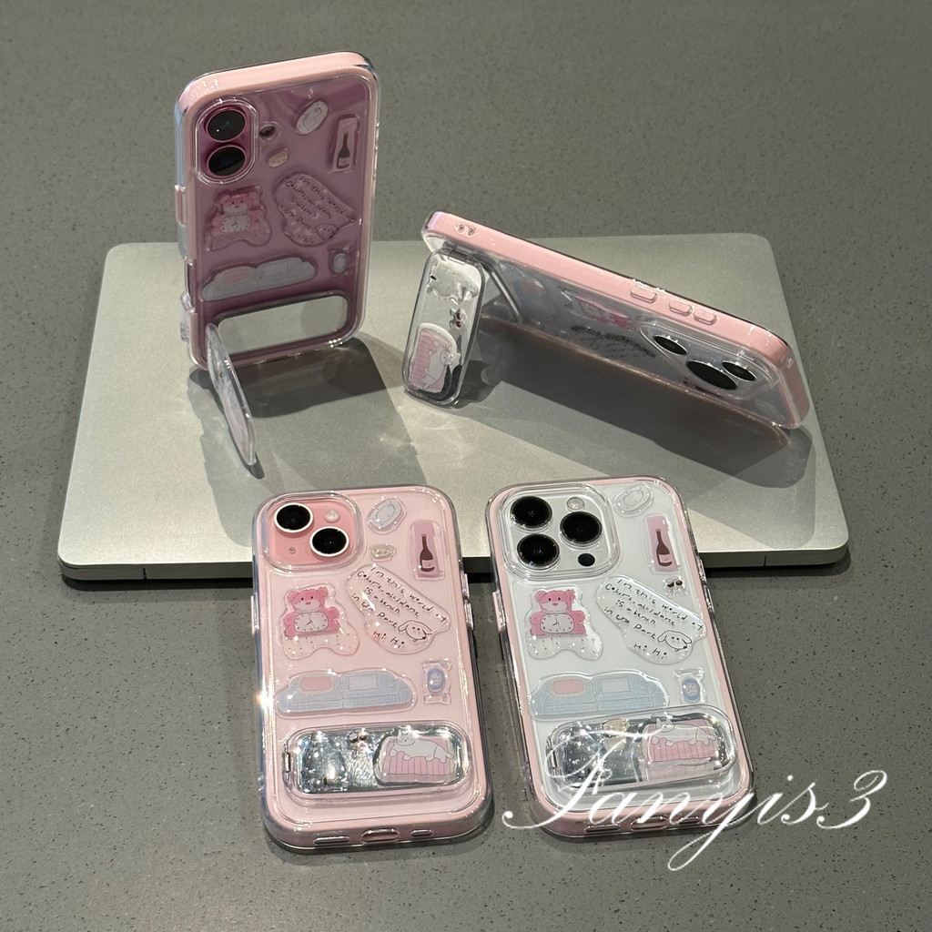 3-in-1 Candy สี Bezel เคสโทรศัพท์สําหรับ IPhone 16 15 14 13 12 11 Pro Max 7 8 Plus XR XS Max DIY สติกเกอร์น่ารักกระจกวงเล็บ Drop-proof Meteorite ปกอ่อน - รูปที่ 4